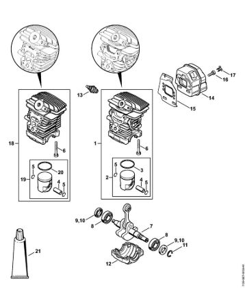 Moto-serras a gasolina (MS) MS 171 Cilindro, Silenciador da marca Stihl