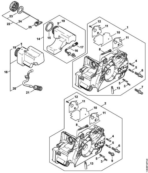 Moto-serras a gasolina (MS) MS 180 2-MIX Cárter do motor da marca Stihl