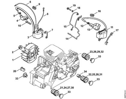 Moto-serras a gasolina (MS) MS 180 2-MIX Sistema de ignição, Sistema anti-vibratório da marca Stihl