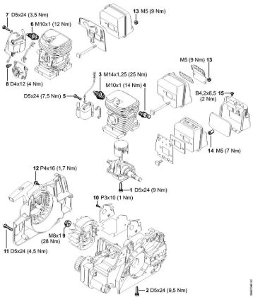 Moto-serras a gasolina (MS) MS 180 C-BE Binários de aperto da marca Stihl