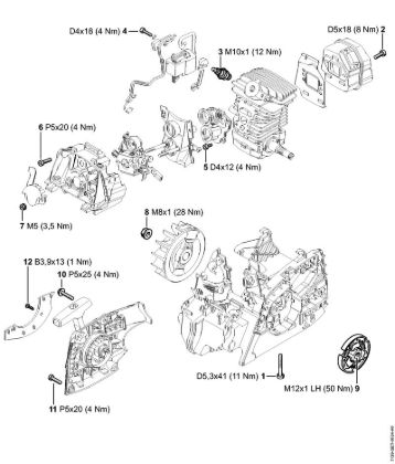 Moto-serras a gasolina (MS) MS 181 C-BE Binários de aperto da marca Stihl