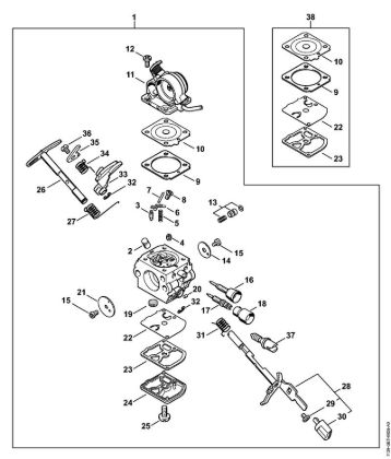 Moto-serras a gasolina (MS) MS 181 C-BE Carburador C1Q-S122 MS 181 C (02.2011) da marca Stihl