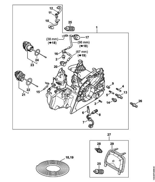 Moto-serras a gasolina (MS) MS 181 C-BE Cárter do motor ErgoStart da marca Stihl