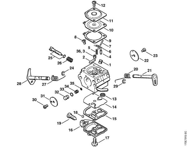 Moto-serras a gasolina (MS) MS 190 T Carburador C1Q-S46 da marca Stihl