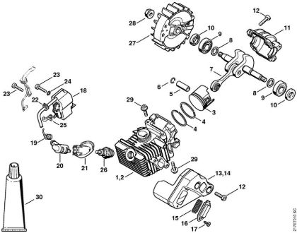 Moto-serras a gasolina (MS) MS 192 T Cilindro com pistão, Sistema de ignição da marca Stihl