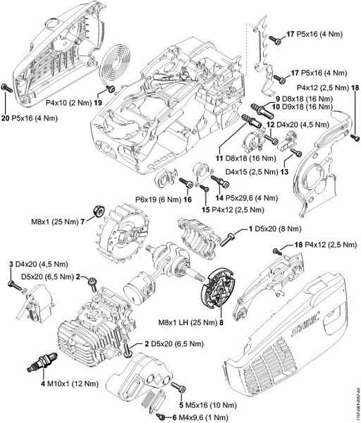 Moto-serras a gasolina (MS) MS 193 C-E Binários de aperto da marca Stihl