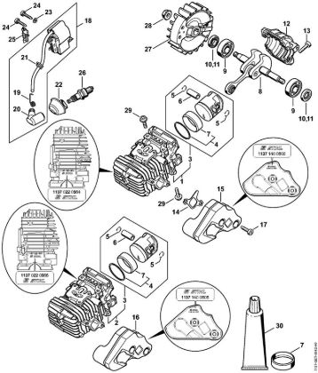 Moto-serras a gasolina (MS) MS 193 C-E Cilindro com pistão, Sistema de ignição da marca Stihl
