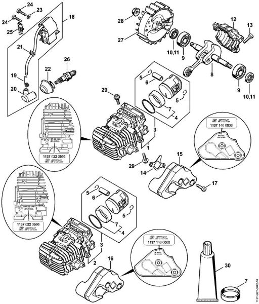 Moto-serras a gasolina (MS) MS 193 C-E Cilindro com pistão, Sistema de ignição da marca Stihl