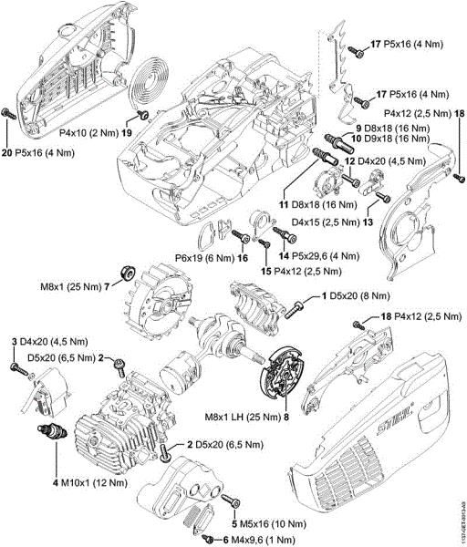 Moto-serras a gasolina (MS) MS 193 T Binários de aperto da marca Stihl