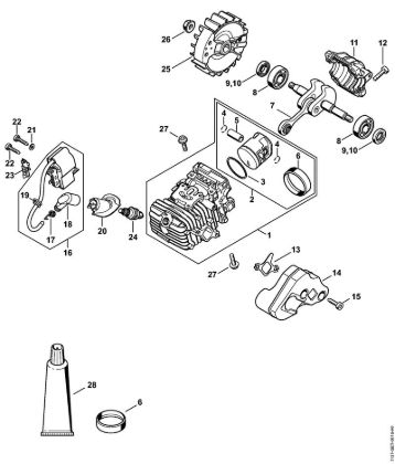 Moto-serras a gasolina (MS) MS 194 T Cilindro com pistão, Sistema de ignição da marca Stihl