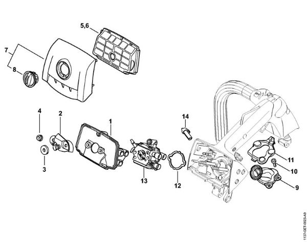 Moto-serras a gasolina (MS) MS 194 T Filtro de ar, Cotovelo da marca Stihl