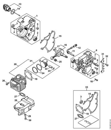 Moto-serras a gasolina (MS) MS 200 Caixa da cambota, Cilindro MS 200 da marca Stihl
