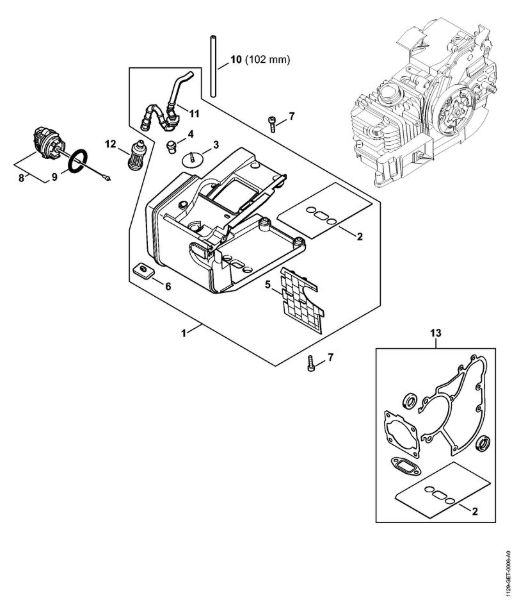 Moto-serras a gasolina (MS) MS 200 Caixa do tanque MS 200 (32.2005) da marca Stihl