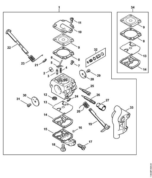 Moto-serras a gasolina (MS) MS 200 Carburador C1Q-S129 Japão da marca Stihl