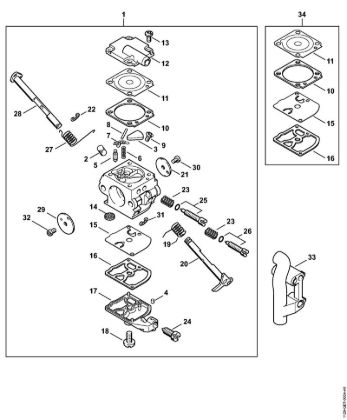 Moto-serras a gasolina (MS) MS 200 Carburador C1Q-S32 (20.2003), (41.2006) da marca Stihl