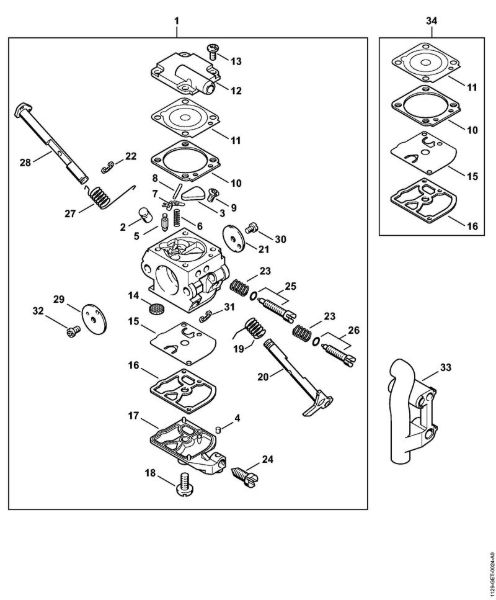 Moto-serras a gasolina (MS) MS 200 Carburador C1Q-S32 (20.2003), (41.2006) da marca Stihl