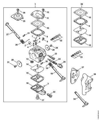 Moto-serras a gasolina (MS) MS 200 Carburador C1Q-S61 (32.2005), (41.2006), (19.2008) da marca Stihl