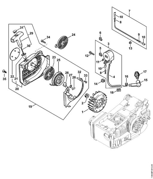 Moto-serras a gasolina (MS) MS 200 Sistema de ignição, Dispositivo de arranque da marca Stihl