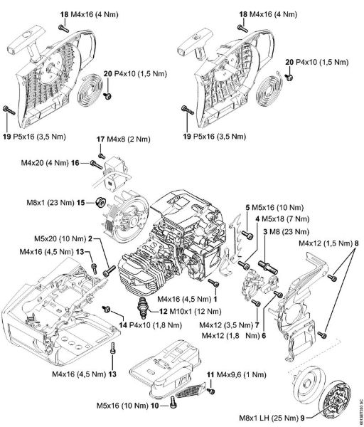 Moto-serras a gasolina (MS) MS 201 C-E Binários de aperto da marca Stihl