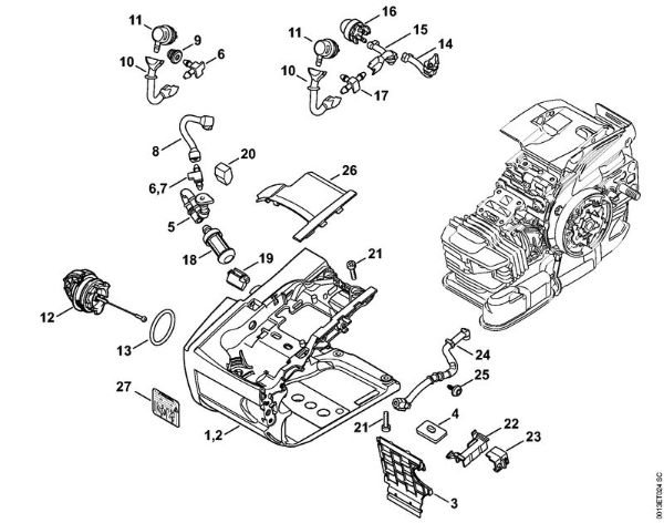 Moto-serras a gasolina (MS) MS 201 C-E Caixa do tanque da marca Stihl
