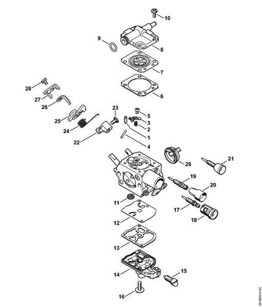 Moto-serras a gasolina (MS) MS 201 C-E Carburador C1Q-S281, C1Q-S284 da marca Stihl