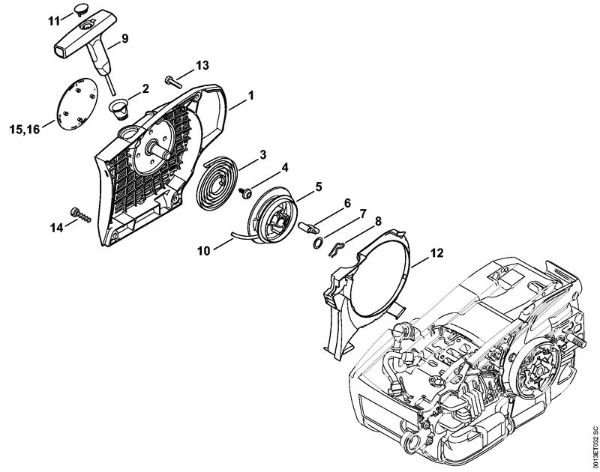Moto-serras a gasolina (MS) MS 201 C-M Dispositivo de arranque da marca Stihl