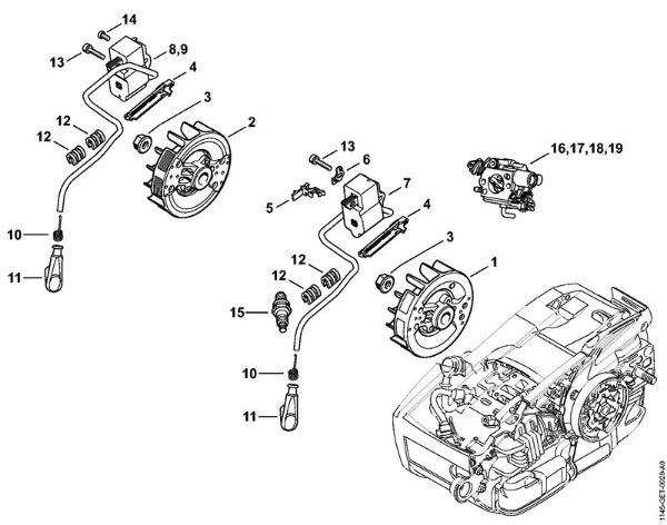 Moto-serras a gasolina (MS) MS 201 C-M Sistema de ignição da marca Stihl