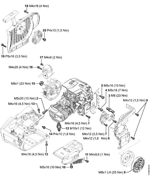 Moto-serras a gasolina (MS) MS 201 TC-M Binários de aperto da marca Stihl