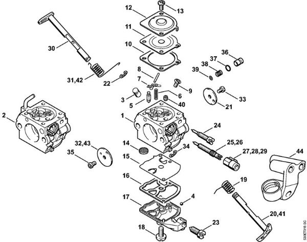 Moto-serras a gasolina (MS) MS 210 C-B Carburador C1Q-100335, C1Q-S86 da marca Stihl