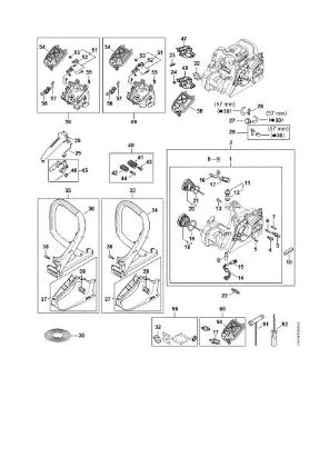 Imagem de Cárter do motor, Filtro de ar, Sistema anti-vibratório, Tubo do punho MS 212
