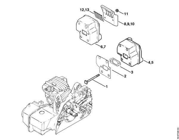 Moto-serras a gasolina (MS) MS 230 Silenciador da marca Stihl