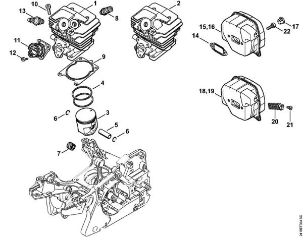 Moto-serras a gasolina (MS) MS 241 C-M Cilindro, Silenciador da marca Stihl