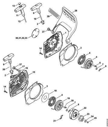 Moto-serras a gasolina (MS) MS 251 Dispositivo de arranque, Protecção da mão da marca Stihl