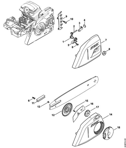 Moto-serras a gasolina (MS) MS 251 C-BEQ Dispositivo tensor da corrente, Tampa do carreto da marca Stihl