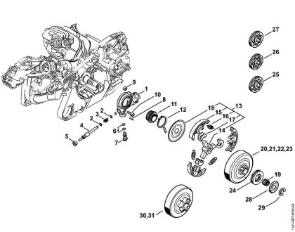 Moto-serras a gasolina (MS) MS 261 C-BE Bomba de óleo, Embreagem da marca Stihl