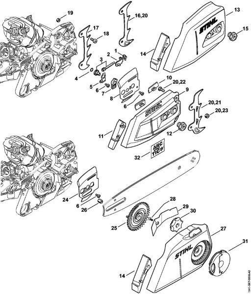 Moto-serras a gasolina (MS) MS 261 C-BM Dispositivo tensor da corrente, Tampa do carreto da marca Stihl