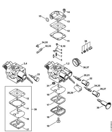 Moto-serras a gasolina (MS) MS 271 Carburador C1Q-S246, C1Q-S252, C1Q-S211, C1Q-S178 da marca Stihl