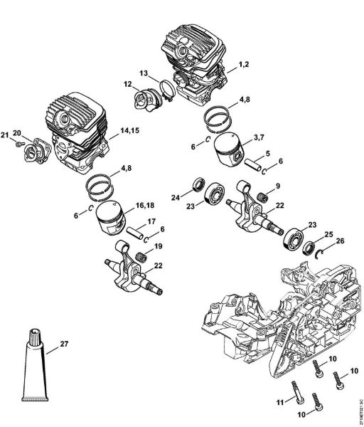 Moto-serras a gasolina (MS) MS 271 Cilindro da marca Stihl