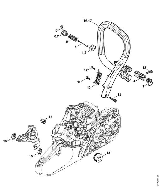 Moto-serras a gasolina (MS) MS 271 Sistema anti-vibratório, Tubo do punho da marca Stihl