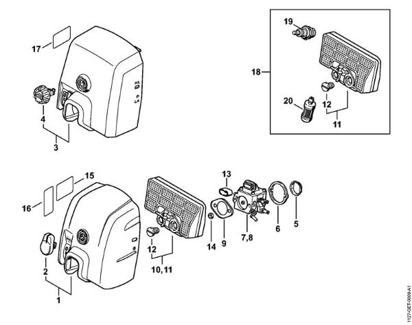 Moto-serras a gasolina (MS) MS 290-Z Tampa da caixa do carburador, Filtro de ar da marca Stihl