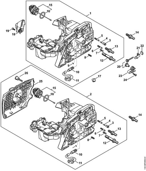 Moto-serras a gasolina (MS) MS 311-Z Cárter do motor, Dispositivo tensor da corrente da marca Stihl
