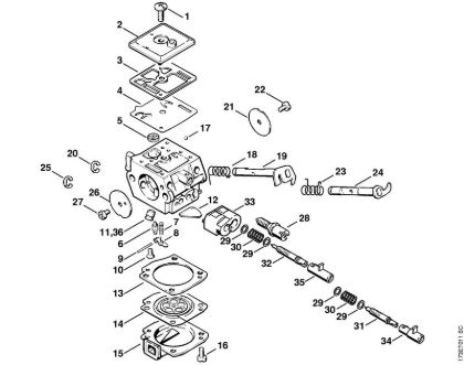 Moto-serras a gasolina (MS) MS 340 Carburador C3A-S39 da marca Stihl