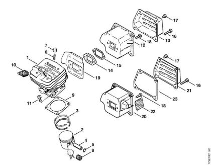 Moto-serras a gasolina (MS) MS 340 Cilindro, Silenciador da marca Stihl