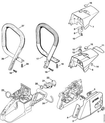 Moto-serras a gasolina (MS) MS 340 Tampa do carreto, Tubo do punho da marca Stihl