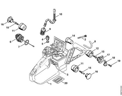Moto-serras a gasolina (MS) MS 360 C Caixa do tanque, Sistema anti-vibratório da marca Stihl
