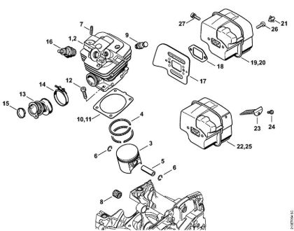 Moto-serras a gasolina (MS) MS 361 C-Q Cilindro, Silenciador da marca Stihl