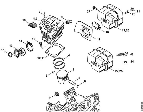 Moto-serras a gasolina (MS) MS 361 C-Q Cilindro, Silenciador da marca Stihl