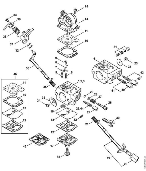 Moto-serras a gasolina (MS) MS 362 Carburador WTE-8, WTE-18, WTE-20 da marca Stihl