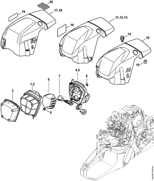 Moto-serras a gasolina (MS) MS 362 Filtro de ar, Cobertura (27.2015),(26.2015),(18.2013),(28.2012) da marca Stihl