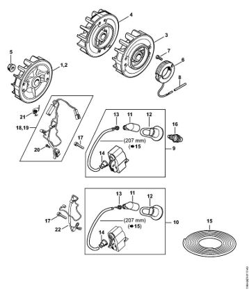 Moto-serras a gasolina (MS) MS 362 Sistema de ignição, roda volante da marca Stihl